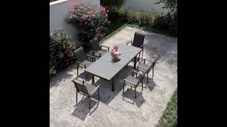 KETTLER BasicPlus Pro Garten-Essgruppe, anthrazit/grau, Alu/Glas/Textilene, 180/240 x 100 cm, ausziehbar, 6 Stapelstühle