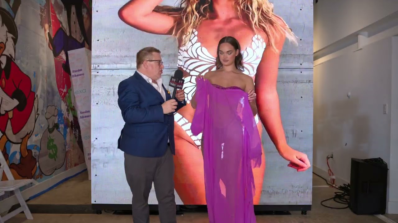 Model Kayla interviews at Exa Shows Art Basel Miami wearing Capristan