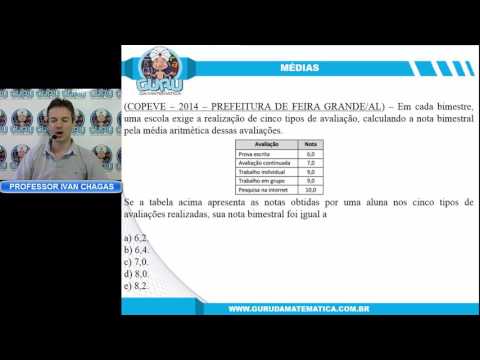 0779 - COPEVE/UFAL - 2014 - PREFEITURA DE FEIRA GRANDE/AL - NÍVEL FUNDAMENTAL - MÉDIA ARITMÉTICA
