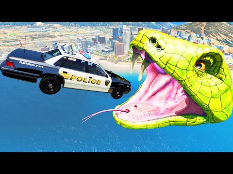 Bridge Jumping Into Aggressive Green Snake - Beamng Drive TrainWorld