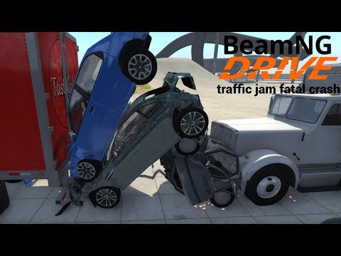 BeamNG.Drive traffic jam fatal crash! Little crash slowmotion video