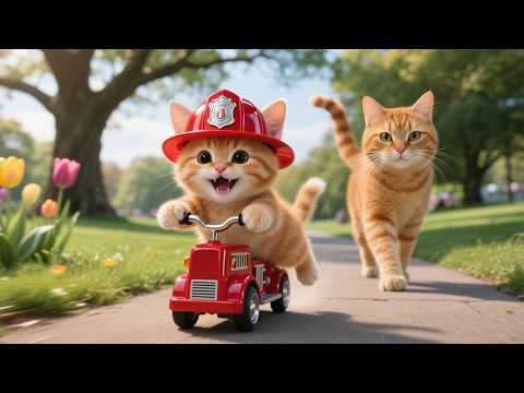 Papa Cat Inspire Kitten🐾 Become Firefighter👨‍🚒 And Gifts Him a Toy Firetruck 🚒