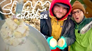 Bayside Winter Clam Harvest: Cooking New England Clam Chowder on the Shoreline!