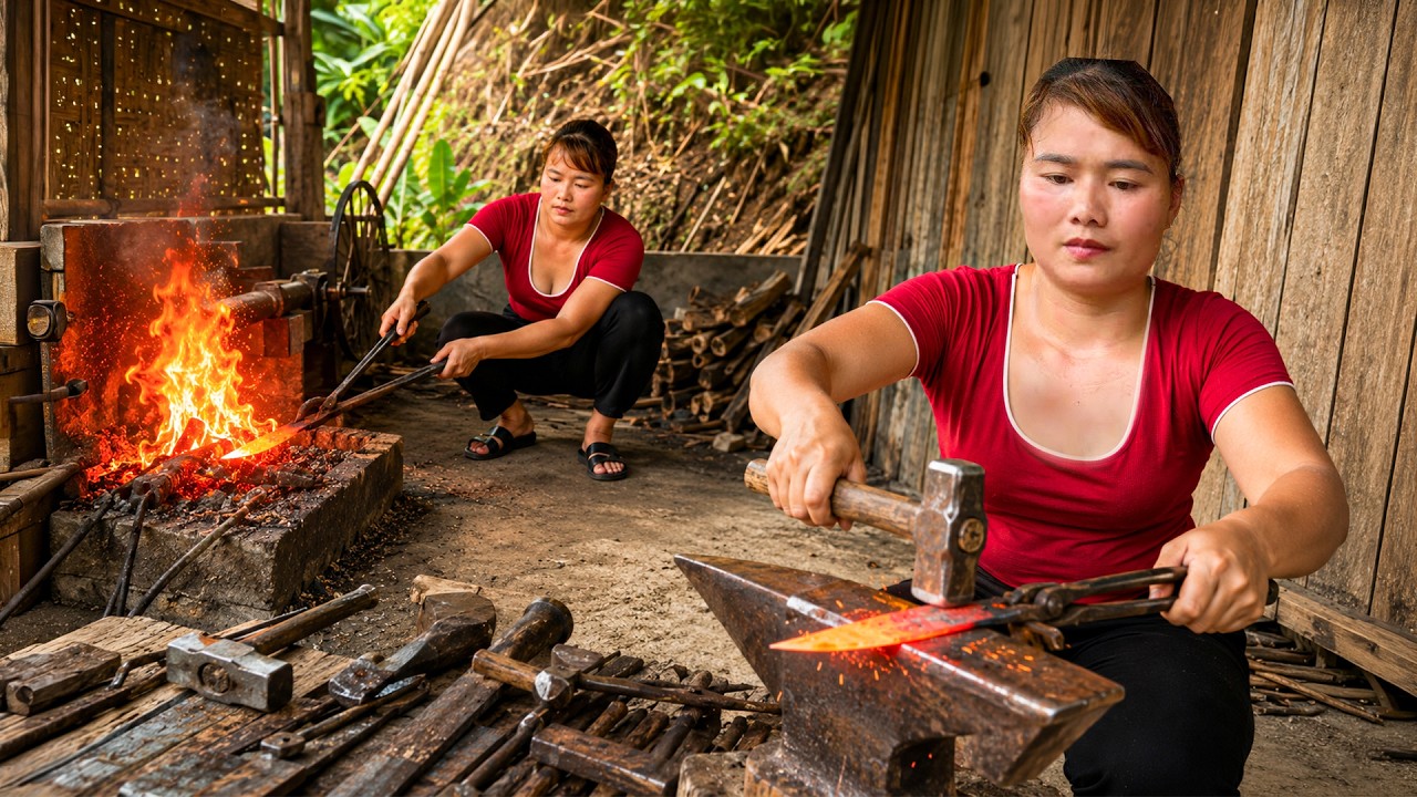 Blacksmith Girl Recycles Scrap Knives | Forging Old Knives to Sell at Market