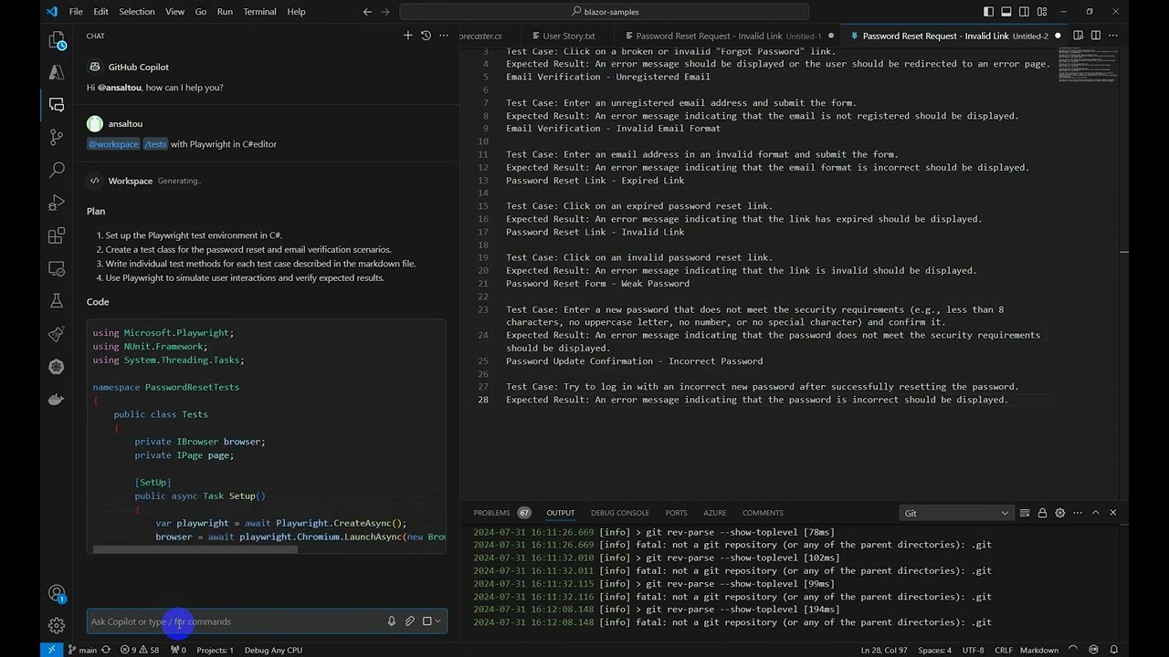 GitHub Copilot tests