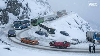 Icy Road Chaos Caught on Camera - Drivers Losing Control (Part 2)