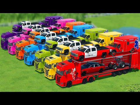 TRANSPORT AMBULANCE, POLICE CARS, ROLLS ROYCE & RIGITRAC WITH SCANIA TRUCKS - Farming Simulator 22