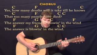 Blowin' In The Wind (Bob Dylan) Strum Guitar Cover Lesson in C with Chords/Lyrics