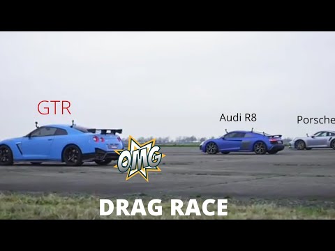 Drag Race:- 😀 Nissan GT-R NISMO v Porsche 911 Turbo S v Audi R8