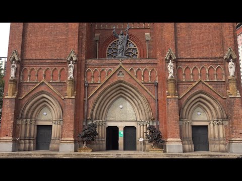 [4K] Caminhe pela Caoxi North Road e vista da rua do lobby Xujiahui em Xangai