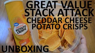 Unboxing Great Value Stack Attack Cheddar Cheese Flavored Potato Crisps