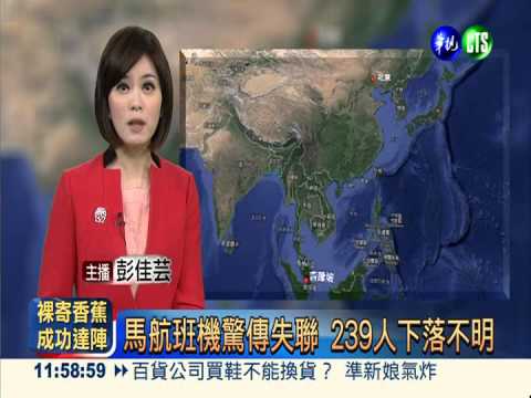 馬航班機驚傳失聯 239人下落不明