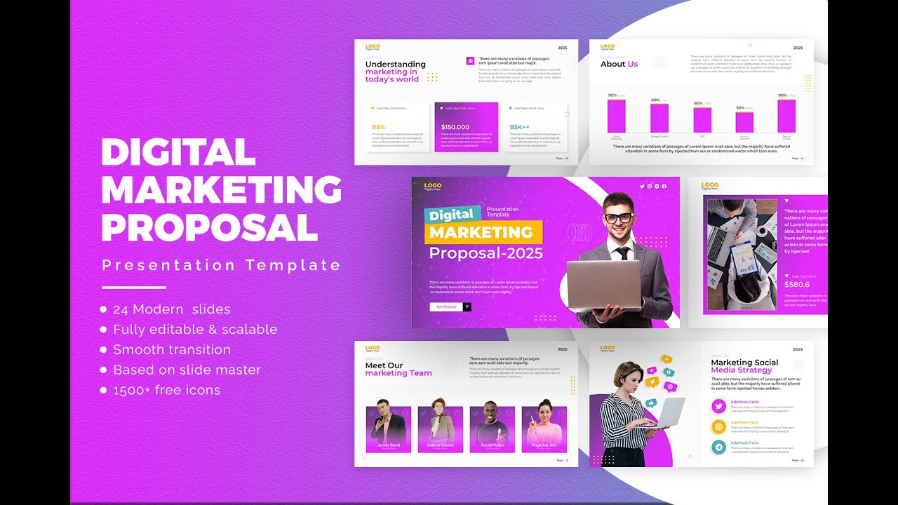 Digital Marketing Proposal Template | Sleek, Editable Slides for Modern Campaigns