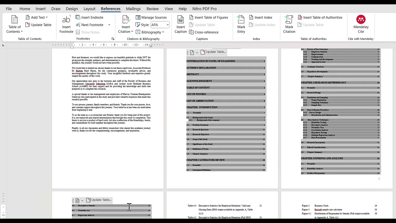 TOC FORMATTING for THESIS UITM