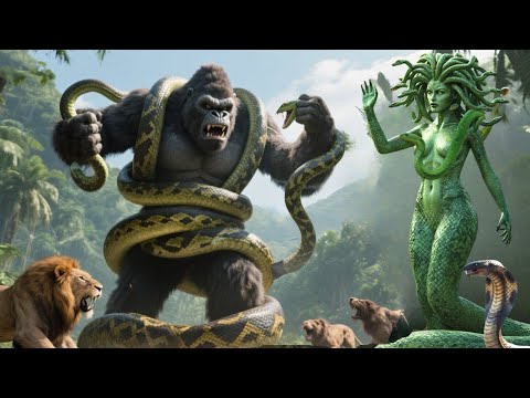 King Kong And The Lions vs Medusa Gorgon And Her Snakes: Skull Island Snake Invasion
