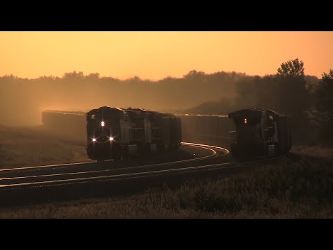 Two Trains Meet During Sunset at Buttermilk Curve - Brady, Nebraska