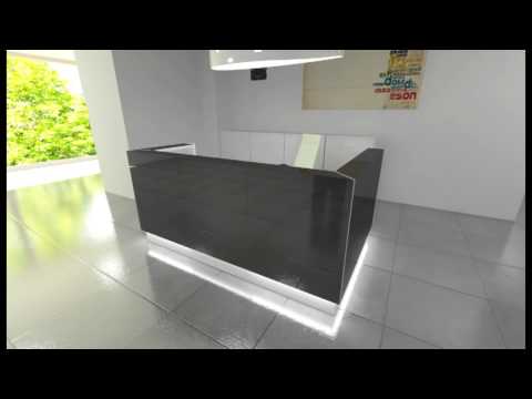 Banque d'accueil LINEA - Verre et lumière moderne, style minimaliste et modulaire_9