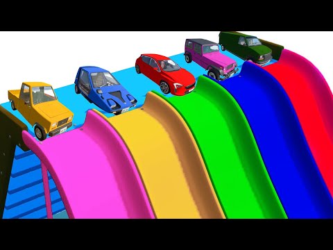 Cars vs Slide Color with Portal Trap - Flatbed Trailer Long Cars Transport of Color - BeamNG.Drive
