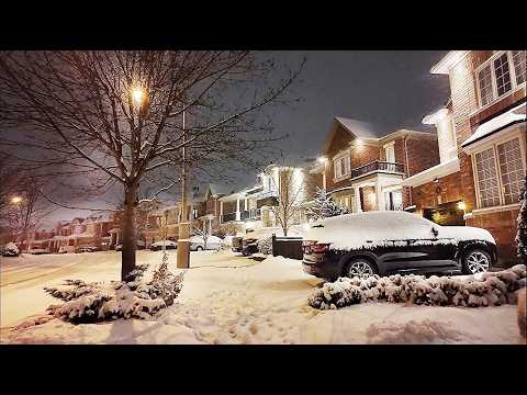 First Snowfall Walk at Night in Toronto Suburbs 2025