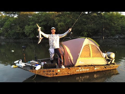 Camping in my Jon Boat on the Coast! 2 Day Catch Cook Camp