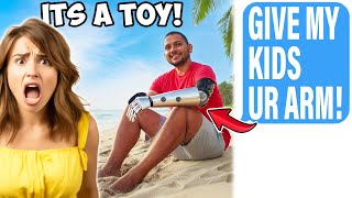 Insane Karen Mom Pulls out My Prosthetic Arm At Beach! Insists It's A Toy!