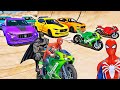 CARROS E MOTOS Com HOMEM ARANHA E SUPER HERÓIS Desafio De Super Carros E MOTOS Na Rampa IR GAMES