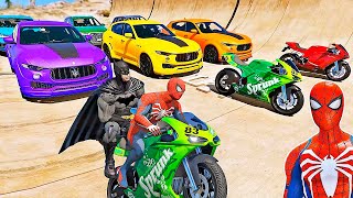 carros e motos com homem aranha e super her is desafio de super carros e motos na rampa ir games