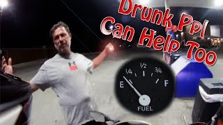 Biker Runs out of Gas, Really Drunk Guy helps him
