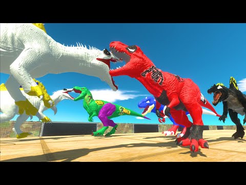 Deadpool T-rex and Hulk T-rex Rescue🚑Death Run Trap Climb-Animal Revolt Battle Simulator