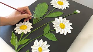 Chamomile Texture Painting On Wooden Board |  Daisies | Acrylic Flower Painting Tutorial