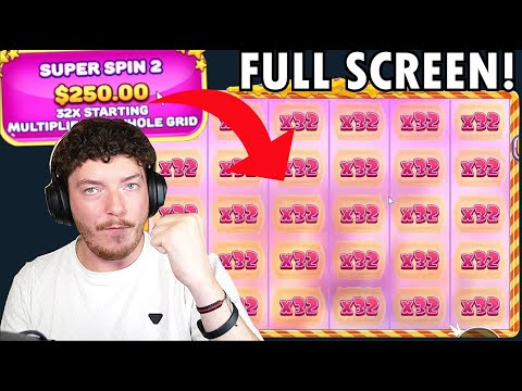 I did $250 GUARANTEED FULL SCREEN 32X SPINS on SWEET RUSH BONANZA