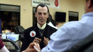 Frankie Ray GEICO Dracula Commercial - Happier than Dracula Volunteering at a Blood Drive