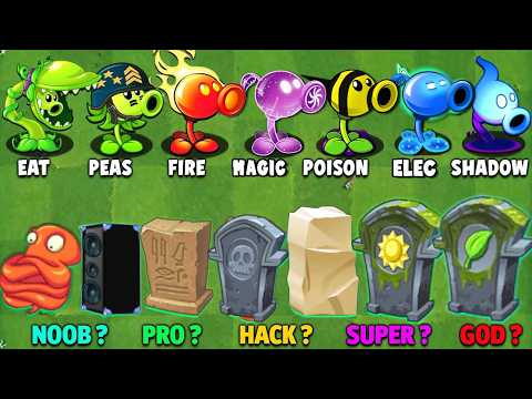 All PEA Plants Vs Team Gravestones NOOB - PRO - HACKER - GOD Battlez - Pvz 2 Plant vs Plant