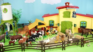 Cattle Horse and Barnyard Animal Figurines in Farm Country Set