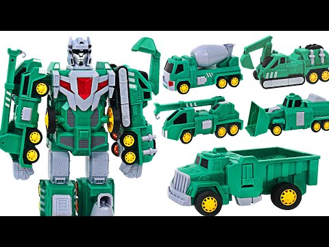 Green Construction Truck Transform Robot! Combine! Defeat the giant dinosaurs! | DuDuPopTOY
