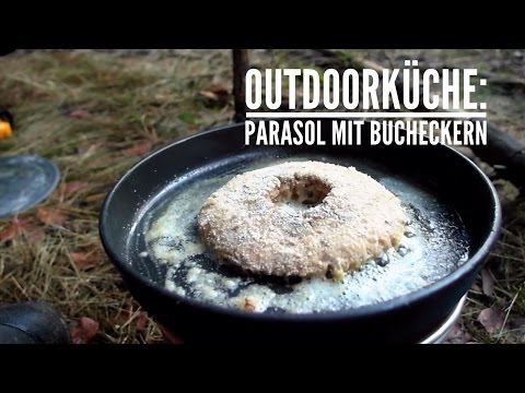 Pilze: Parasol/Schirmpilz mit Bucheckern auf Trangia Kocher