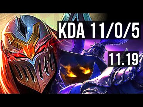 ZED vs VEIGAR (MID) | 11/0/5, 1.8M mastery, Legendary, 800+ games | NA Master | v11.19