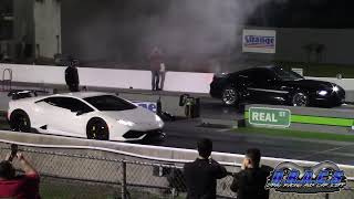 Supercharged Mustang GT vs Lamborghini Huracán and Hellcat Challenger Drag Races