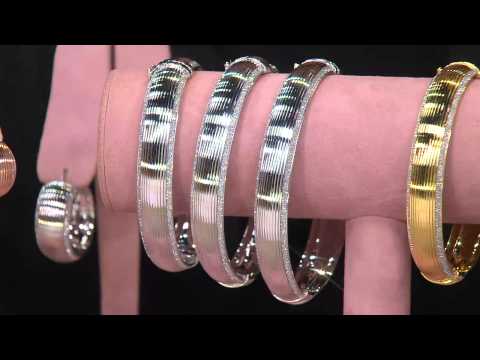 Vicenza Silver Sterling Large Pave' Glitter Ribbed Bangle Bracelet with Antonella Nester