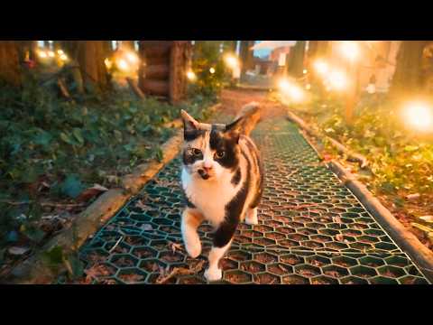 4 Katzen besuchten immer wieder mein Zelt beim Wintercamp in Aso, Japan 🐈