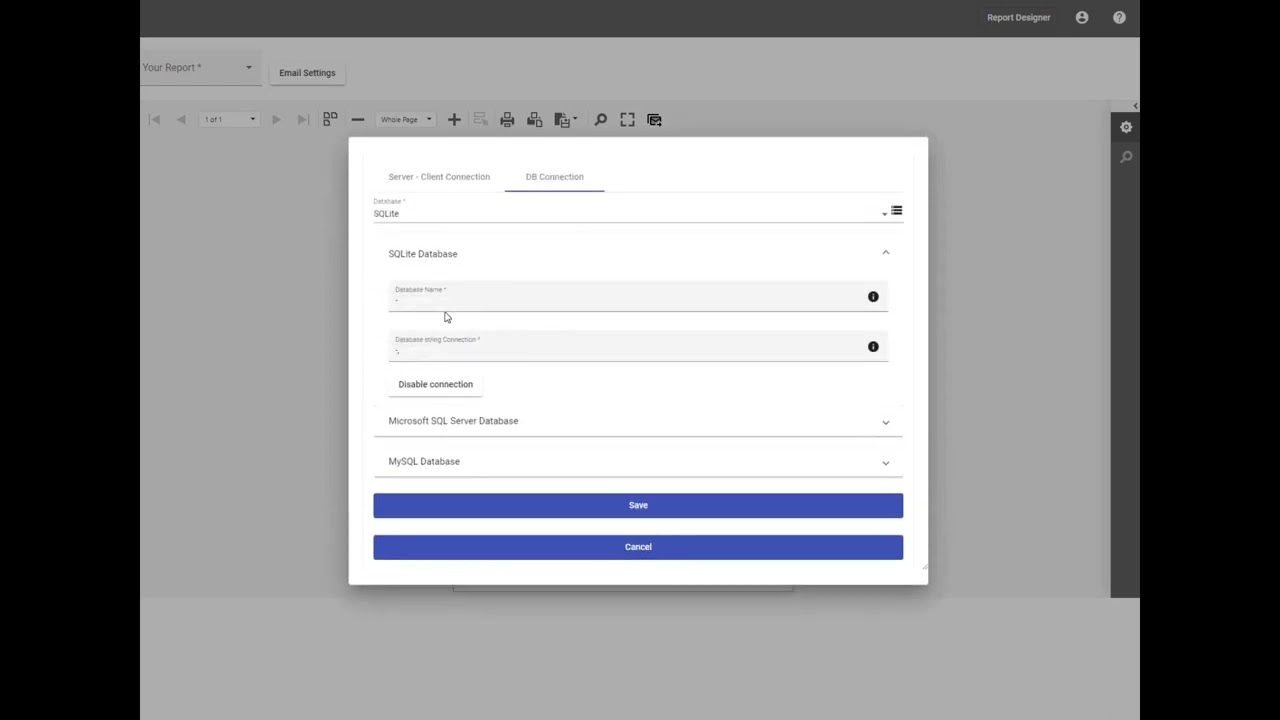 Report designer - Connect to SQLite Database