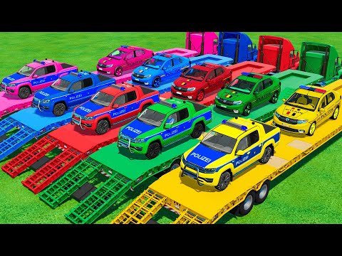 TRANSPORTING VOLKSWAGEN PICKUP & DACIA LOGAN POLICE CARS WITH DAF TRUCKS - Farming Simulator 22