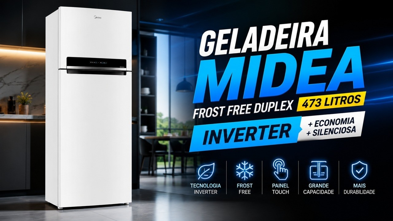 Miniatura da avaliação em vídeo de Geladeira Midea Frost Free Duplex Inverter 473L Branca Branco
