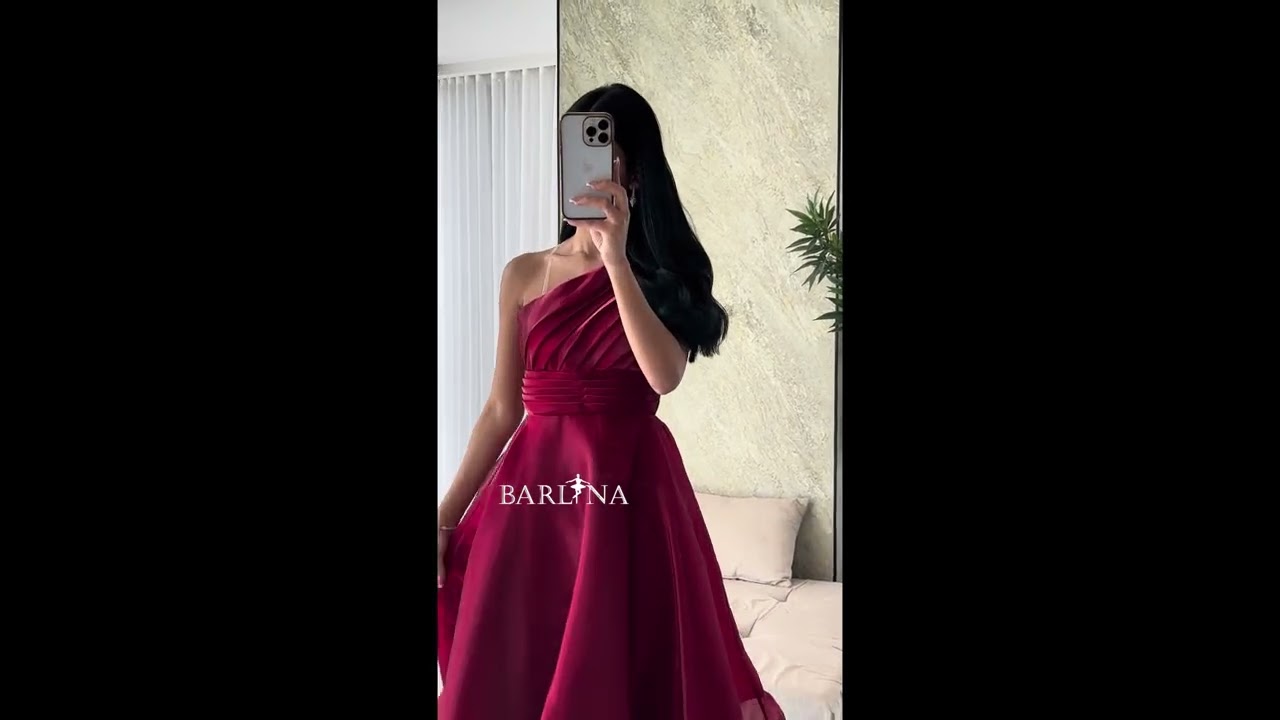 Burgundy one shoulder dress with puffy skirt - XXL