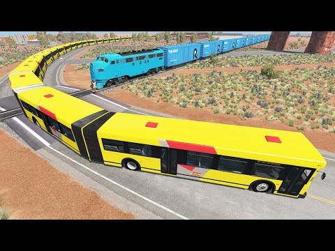Long Articulated Bus Accident on Railway #12 - Beamng drive