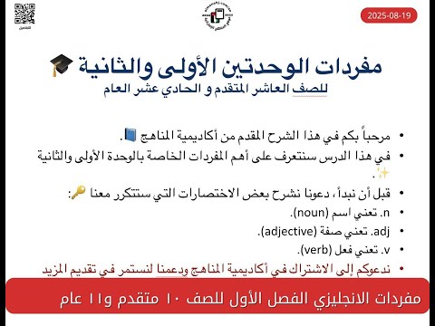 المفردات المقررة مع مثال لكل منها وترجمة المثال