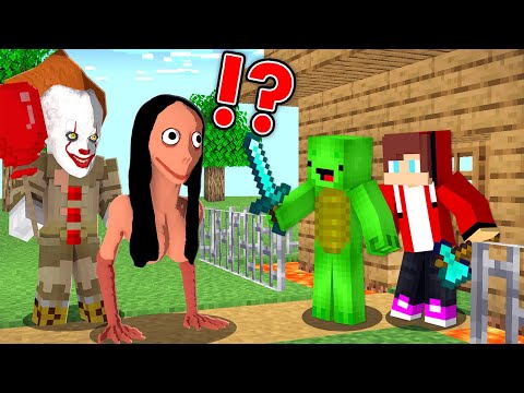 Momo and Pennywise vs JJ and Mikey's House in Minecraft challenge Maizen