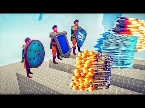 CIRCLE SHIELD + MIRROR SHIELD + VIKING SHIELD vs 3x EVERY GOD Totally Accurate Battle Simulator TABS