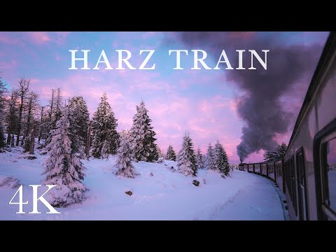 Relaxing Train Ride to the Snowy Brocken in the scenic Sunset, Wernigerode to Brocken 4K
