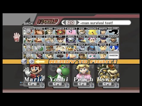 Super Smash Bros. Brawl - Mario vs Yoshi vs Peach vs Bowser